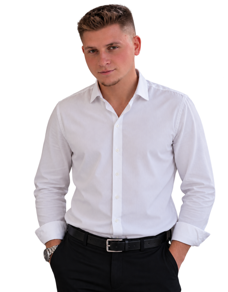 mężczyzna w białej koszuli na przezroczystym tle