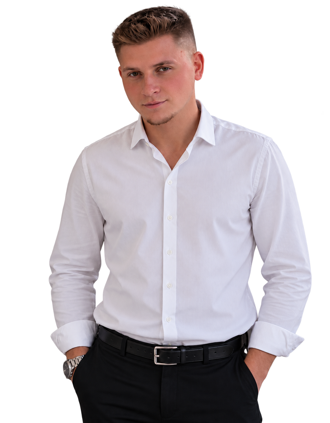 mężczyzna w białej koszuli na przezroczystym tle