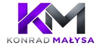 fioletowo srebrne logo km z nazwą kᴑnrad maŁysa