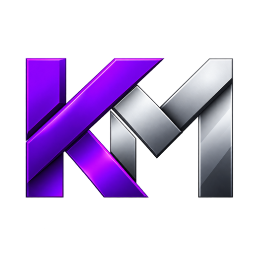 metaliczny monogram km w fioletach srebra
